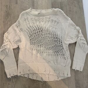 Zara Off-White Distressed Knit Sweater